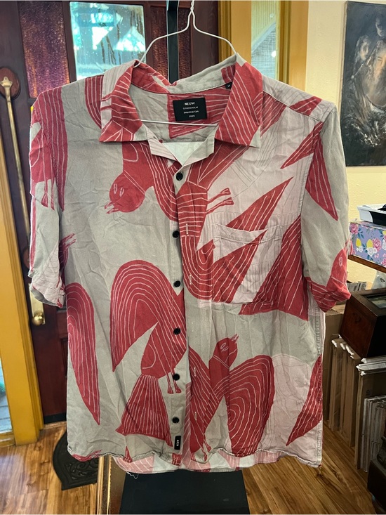 Neuw Other - Neuw Taupe Shirt with Red Graphic Print Button-Down